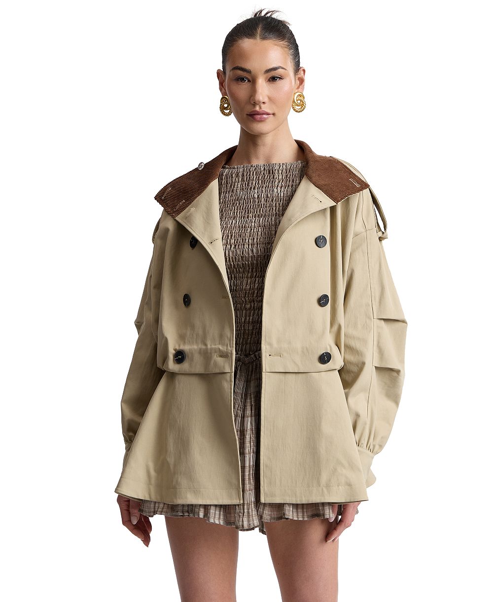 Avec Les Filles Women's Buton-Front Short Trench Coat