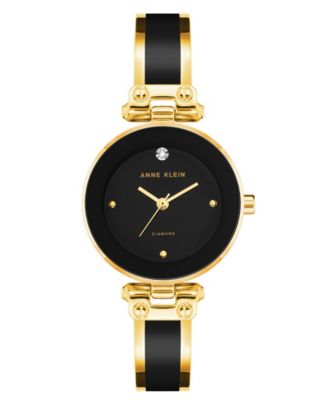 Anne Klein Женские кварцевые часы с круглым черным циферблатом и золотистым браслетом 28mm x 34mm