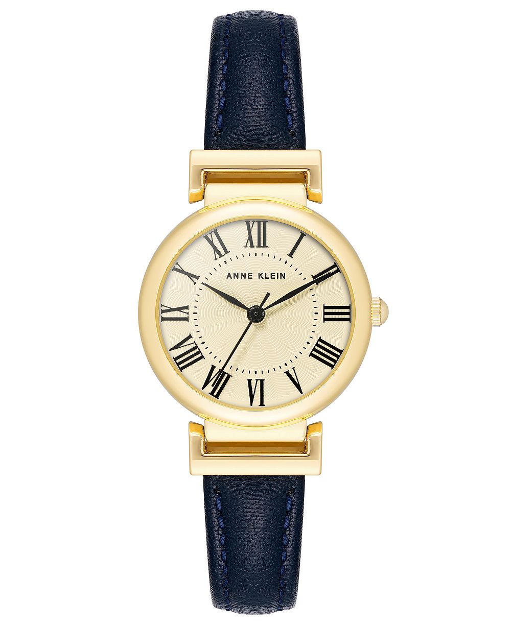 Женские часы Anne Klein Quartz Gold-Tone Case Navy Leather Strap 28mm x 31mm