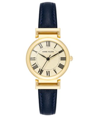 Женские часы Anne Klein Quartz Gold-Tone Case Navy Leather Strap 28mm x 31mm