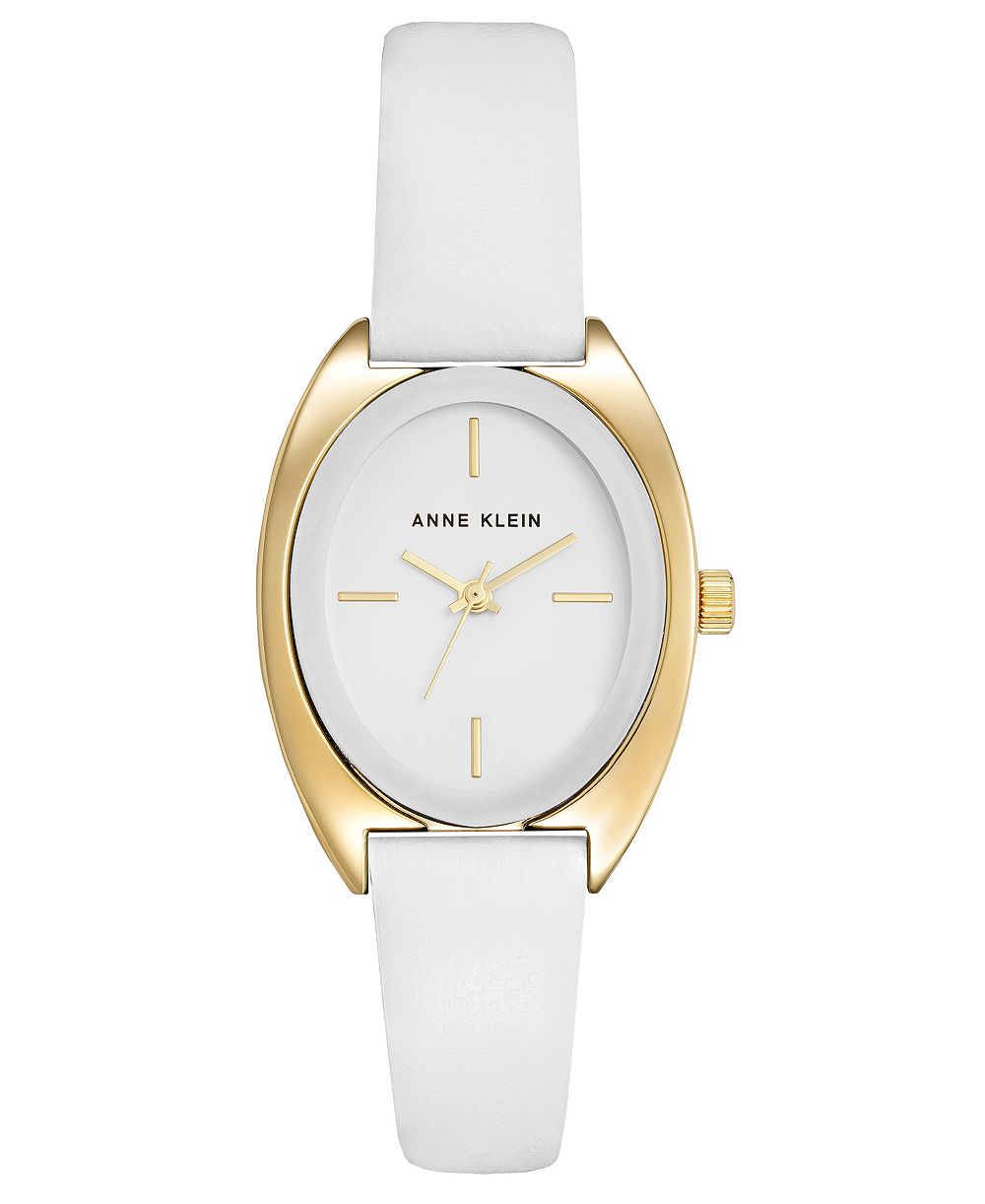 Anne Klein Women's Quartz White Oval Dial White Leather Strap Watch 27.5mm x 35.6mm