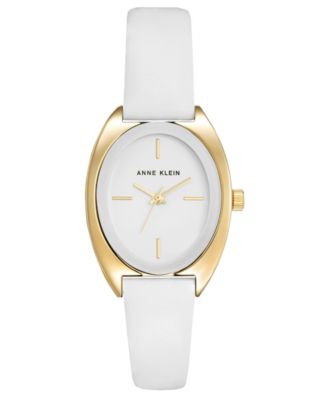 Anne Klein Women's Quartz White Oval Dial White Leather Strap Watch 27.5mm x 35.6mm