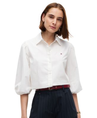 Женская рубашка Tommy Hilfiger с пышными рукавами и пуговицами спереди