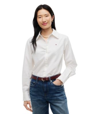 Женская рубашка Tommy Hilfiger с оборками, длинный рукав, укороченная