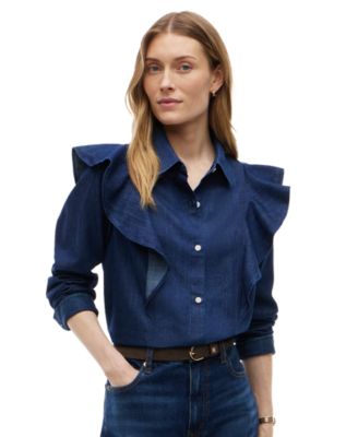 Женская рубашка Tommy Hilfiger Women's Volant Long-Sleeve Button-Up