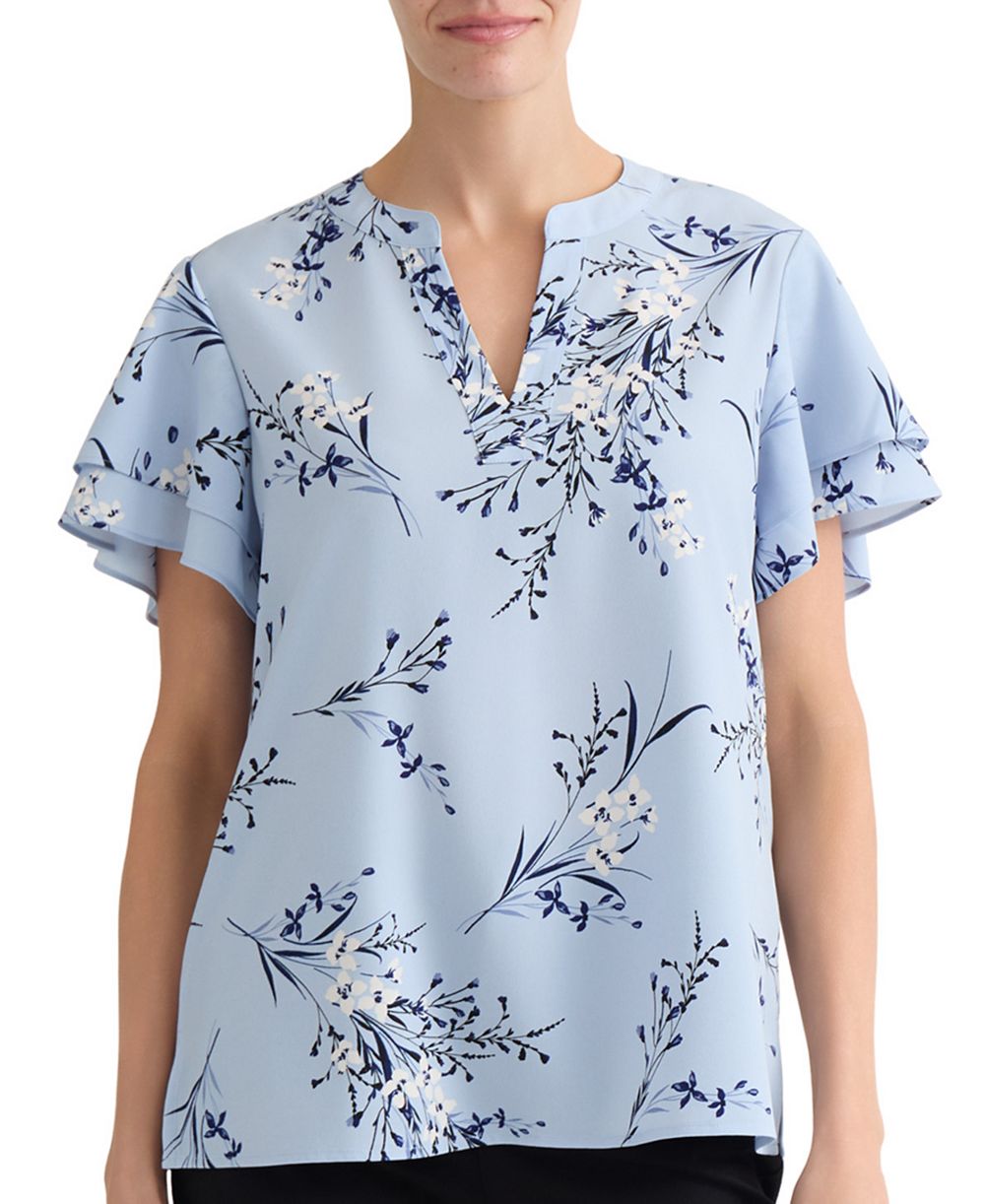 Блузка Jones New York Petite Floral-Print Short-Sleeve