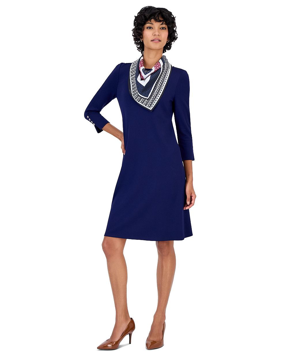 Платье A-line с коротким рукавом и шейным платком Jones New York Petite из трикотажа