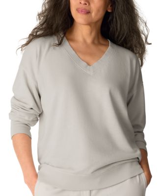 Женский свободный хлопковый топ Eileen Fisher с V-образным вырезом, окрашенный в цвет изделия