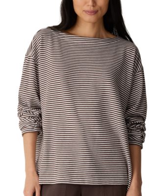 Женский топ Eileen Fisher в полоску с вырезом bateau и длинным рукавом