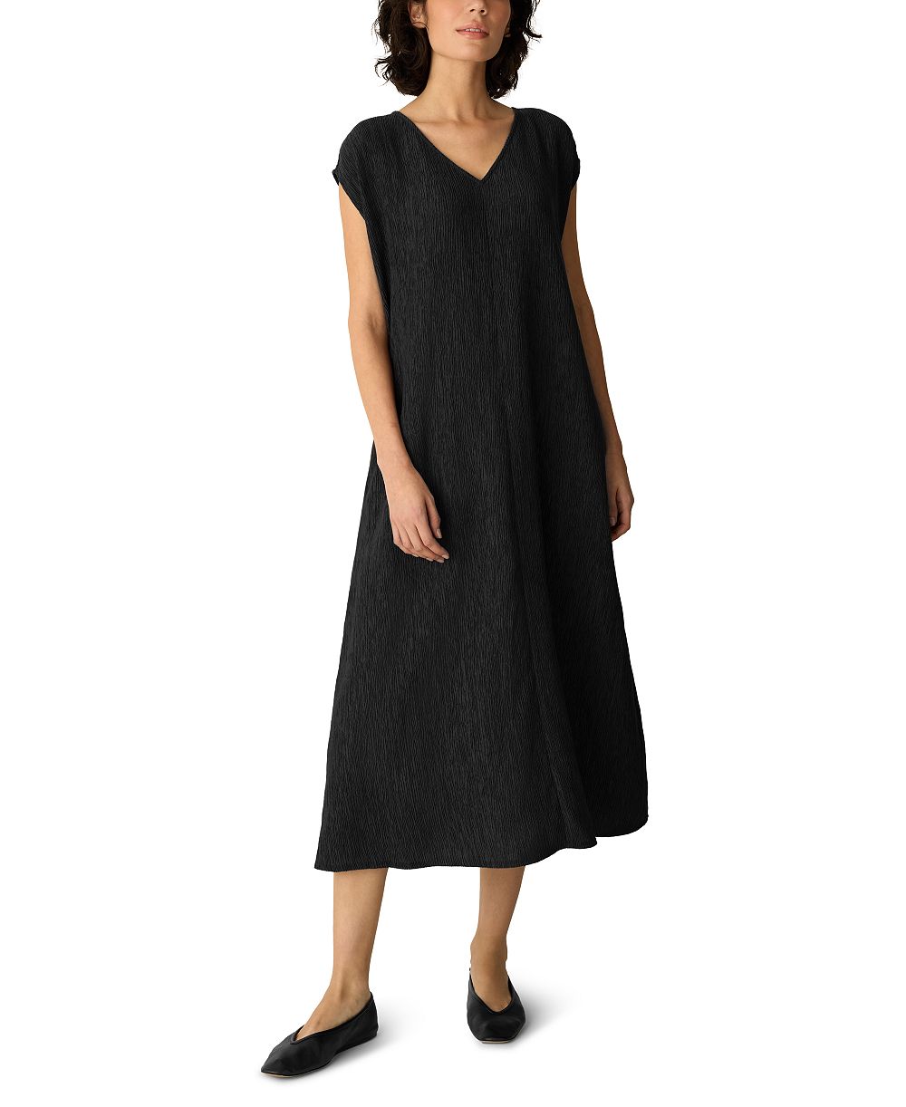 Женское платье Eileen Fisher Woven Plissé V-Neck A-Line Midi