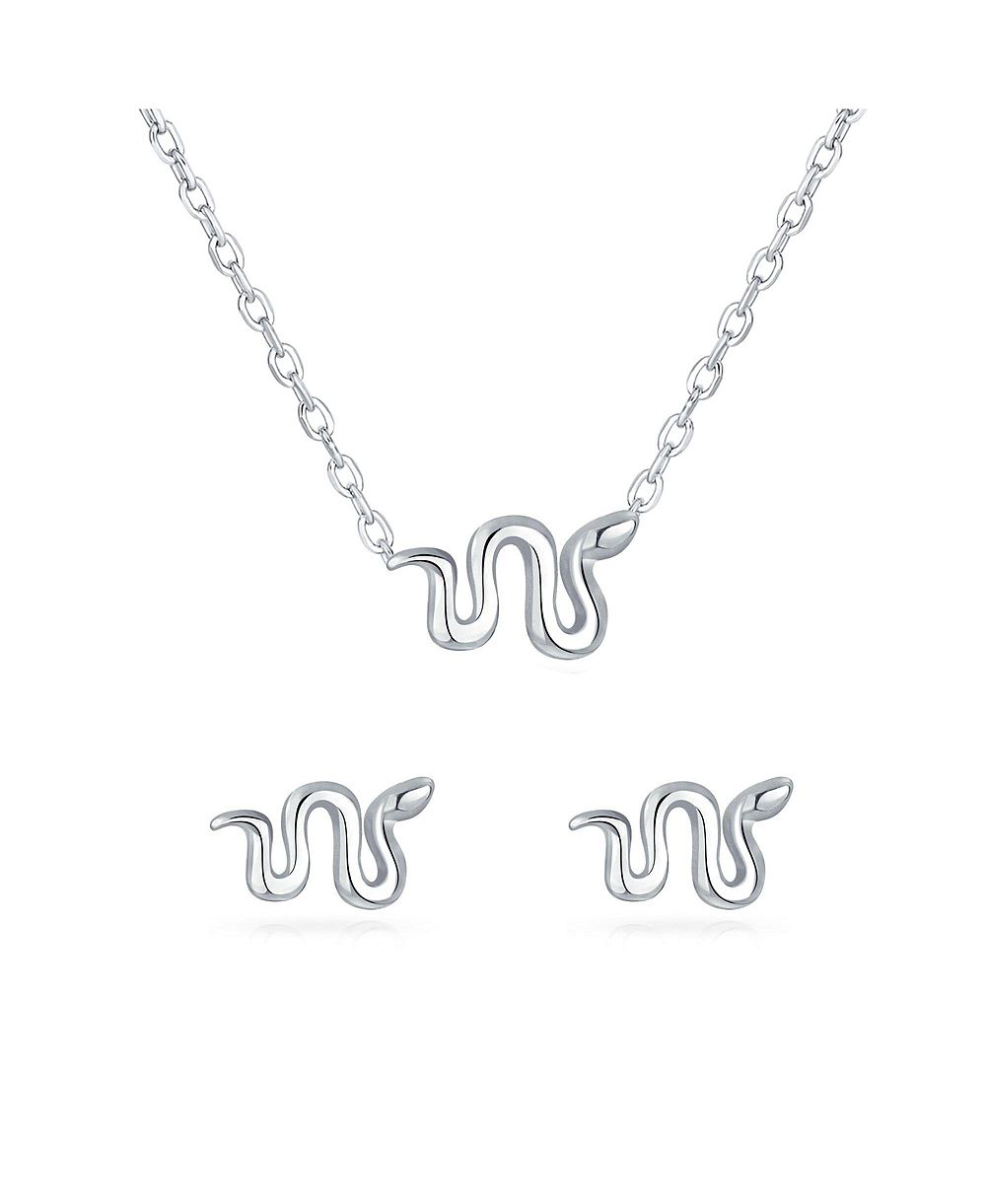 Bling Jewelry Sutset с кулоном змея и серьгами-гвоздяками из серебра 925 пробы