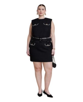 ELOQUII Plus Size Belted Tweed Mini Dress