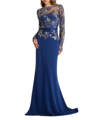 Tadashi Shoji Women's Beacon Belted Embroidered Illusion Gown