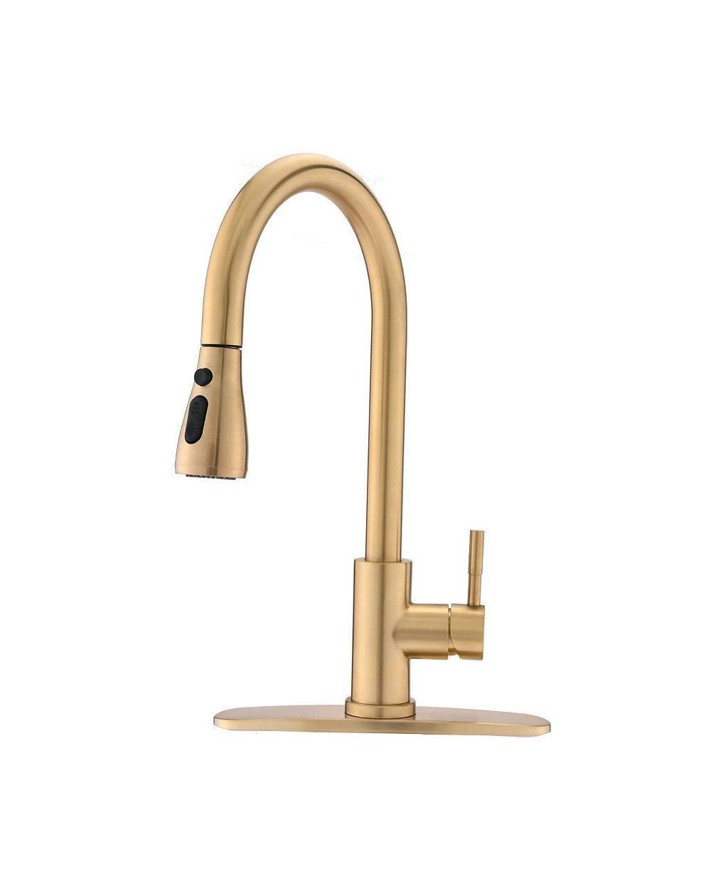 PHYING Pull Down Kitchen Faucet with Sprayer Stainless Steel Brushed Gold