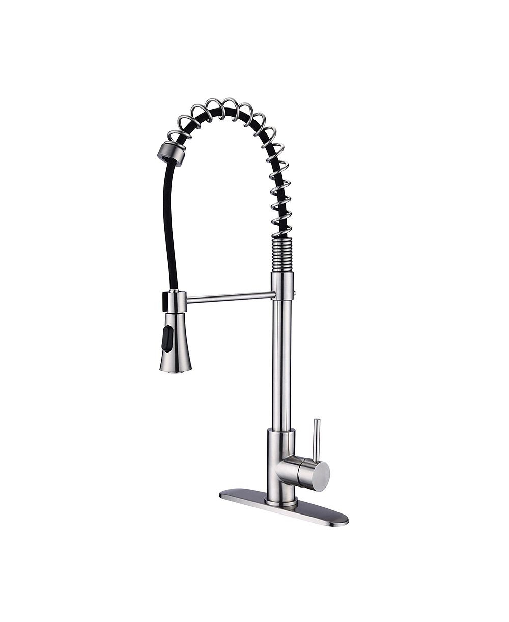 PHYING Brushed Nickel Single Handle Commercial Modern Spring High Arc Kitchen Faucet Water Filter System Bends as You Want