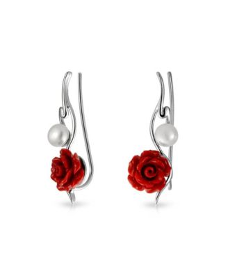 Серьги-клипсы Bling Jewelry Freshwater Cultured Pearl 3D Rose Flower.925 Sterling Silver