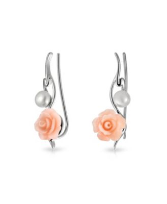 Серьги-клипсы Bling Jewelry Freshwater Cultured Pearl 3D Rose Flower.925 Sterling Silver