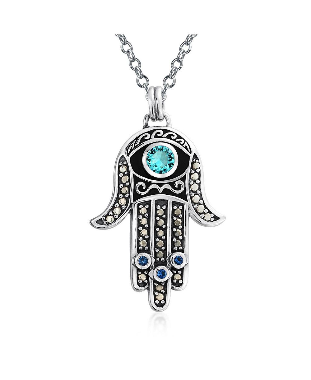 Bling Jewelry Spiritual Talisman Evil Hamsa Hand Pendant Necklace and CZ .925 Sterling Silver