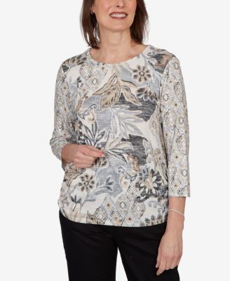 Alfred Dunner Women's Geo Leaf Patchwork Knit Top
