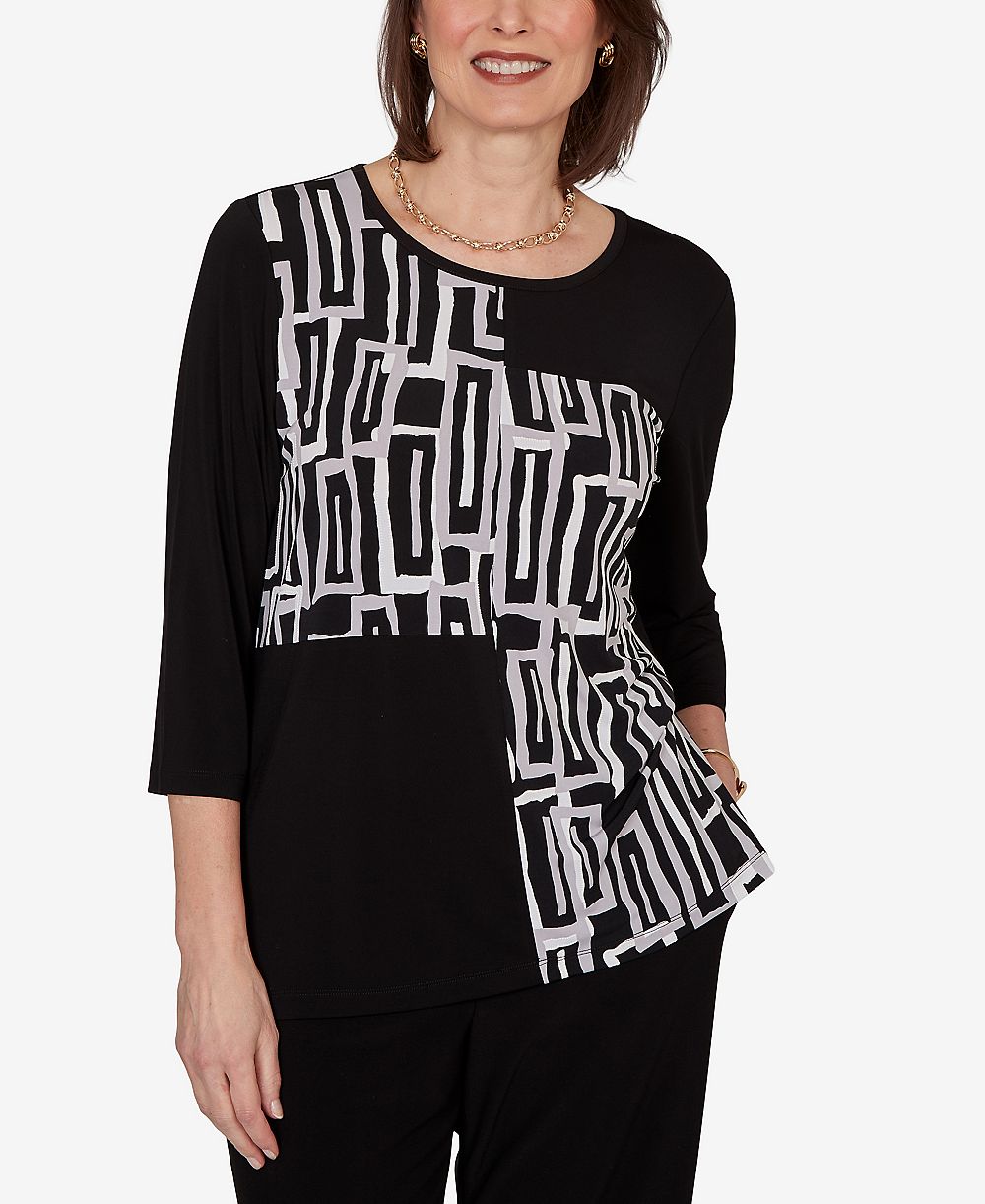 Женский топ Alfred Dunner Spliced Geometric Puff Print