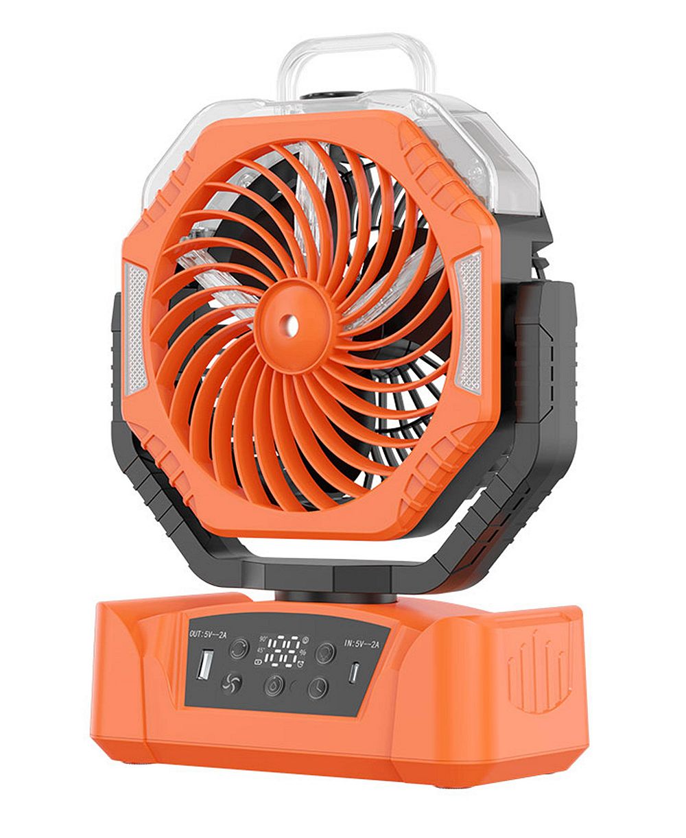 sonicgrace Rechargeable Camping Fan with Mist, Portable Battery Fan with LED Light, Remote, Oscillation, USB Output and Timer for Outdoor, RV