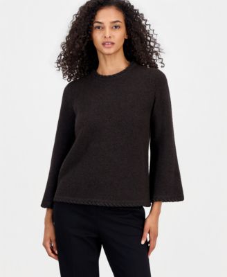 Anne Klein Женский свитер с длинными расклешенными рукавами и плетеным декором