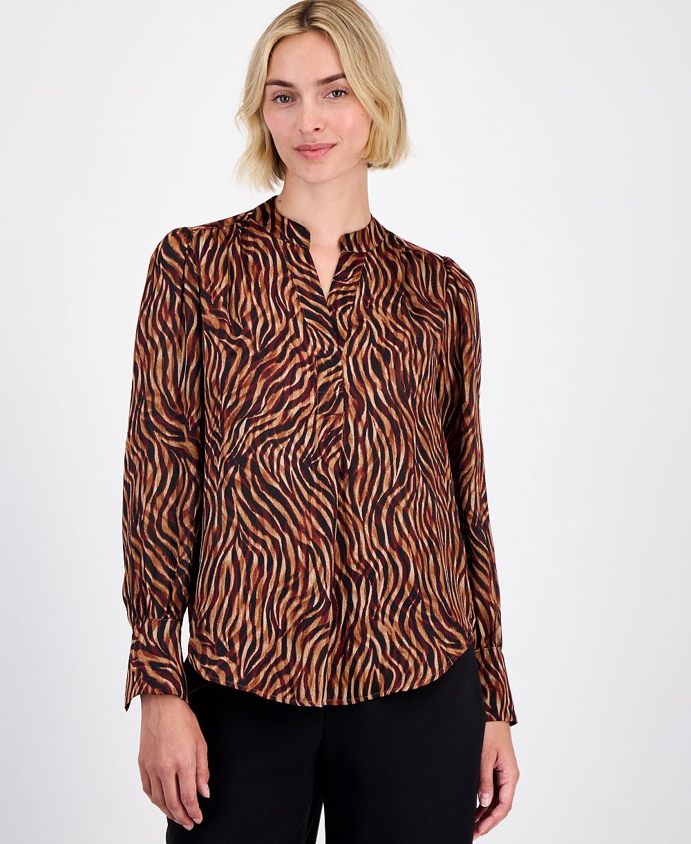 Женская блузка Anne Klein Printed V-Neck Long-Sleeve