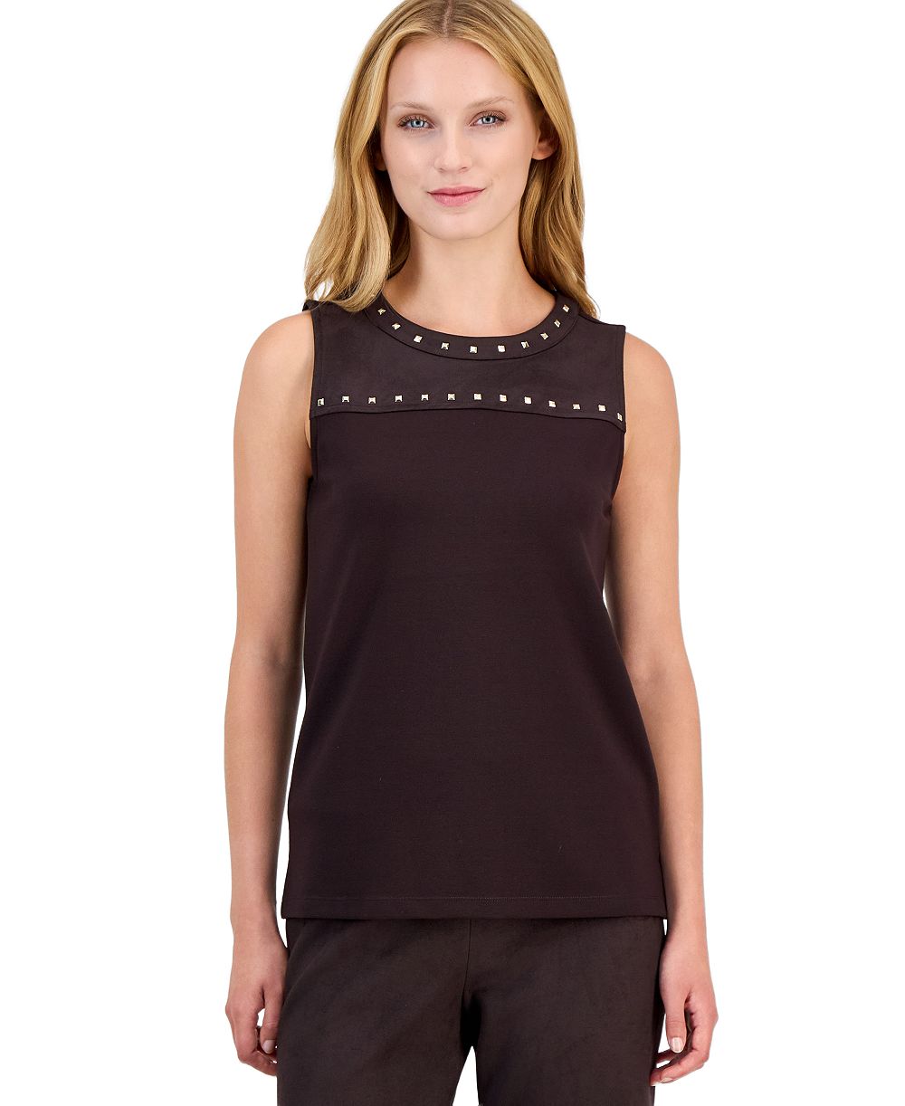 Anne Klein Women's Sleeveless Boat Neck Heatset Trim Tank Top
