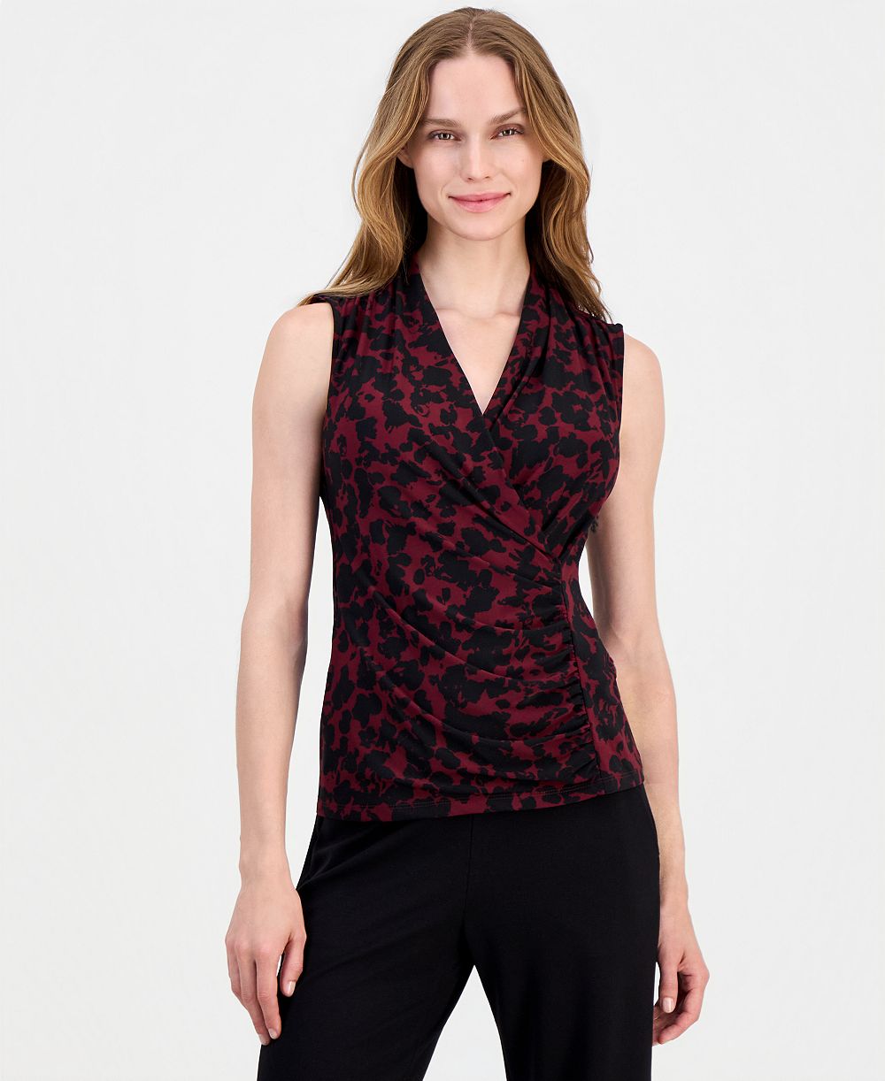 Женский топ Anne Klein Printed Faux-Wrap Sleeveless