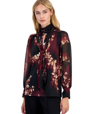 Женская блузка с длинным рукавом и цветочным принтом Anne Klein