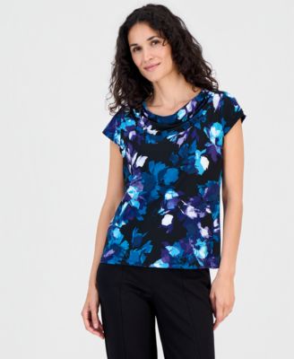 Kasper Women's Printed Cowl-Neck Cap-Sleeve Blouse