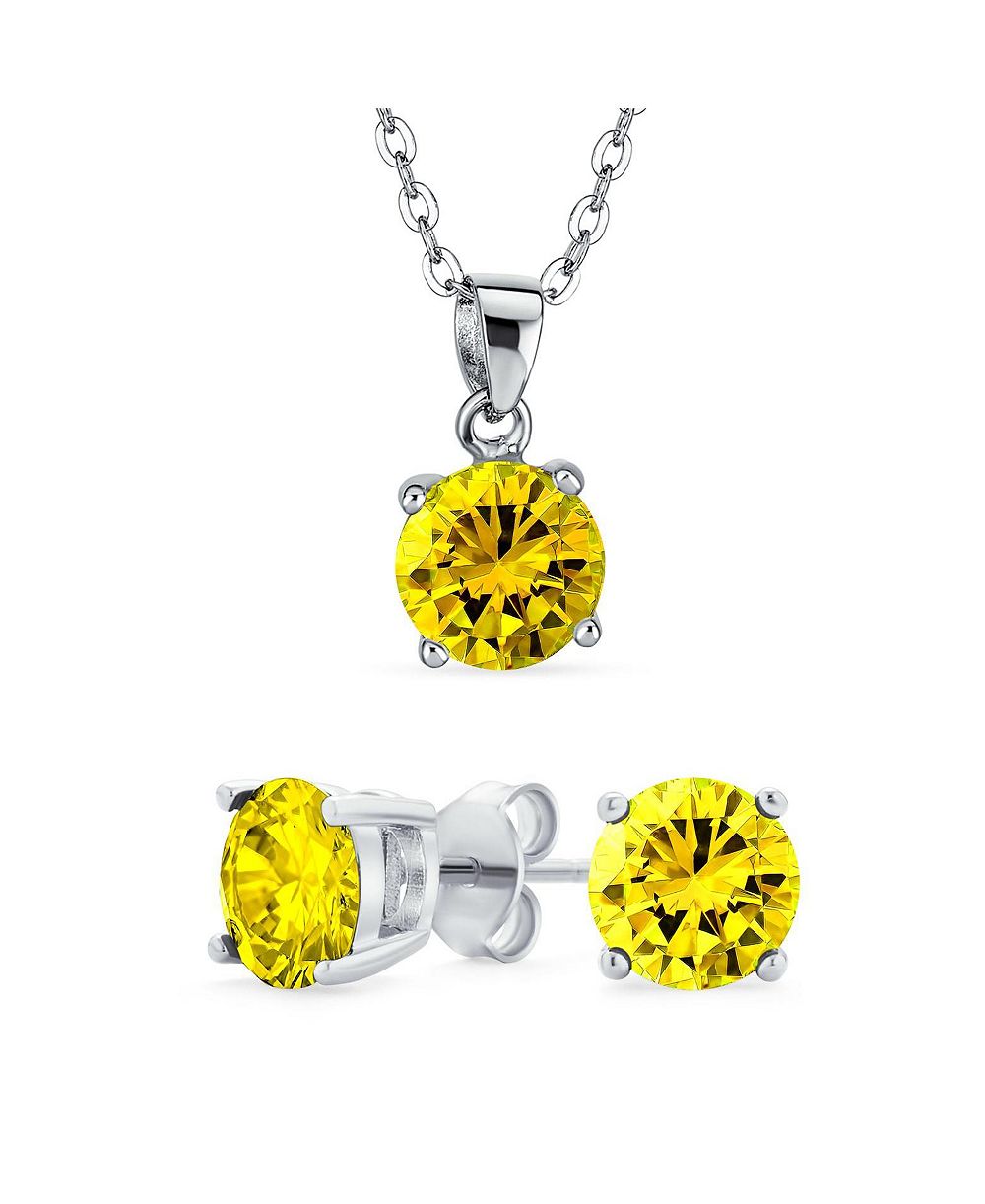 Bling Jewelry 4CTW Round CZ Solitaire Stud Earrings and Pendant Necklace Set .925 Sterling Silver