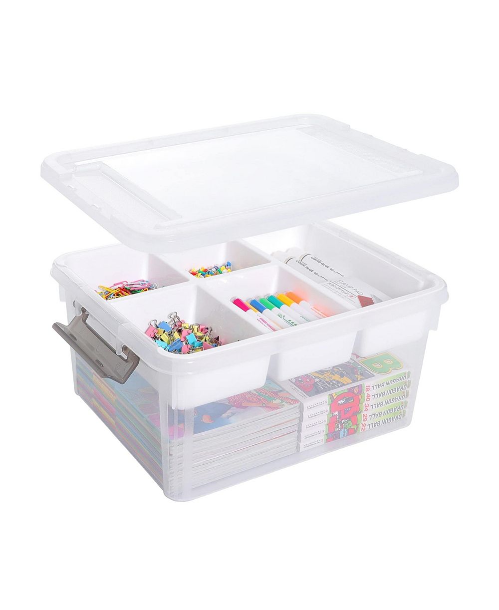 XDOVET Plastic Storage Box With Removable Tray Stackable Latching Handle