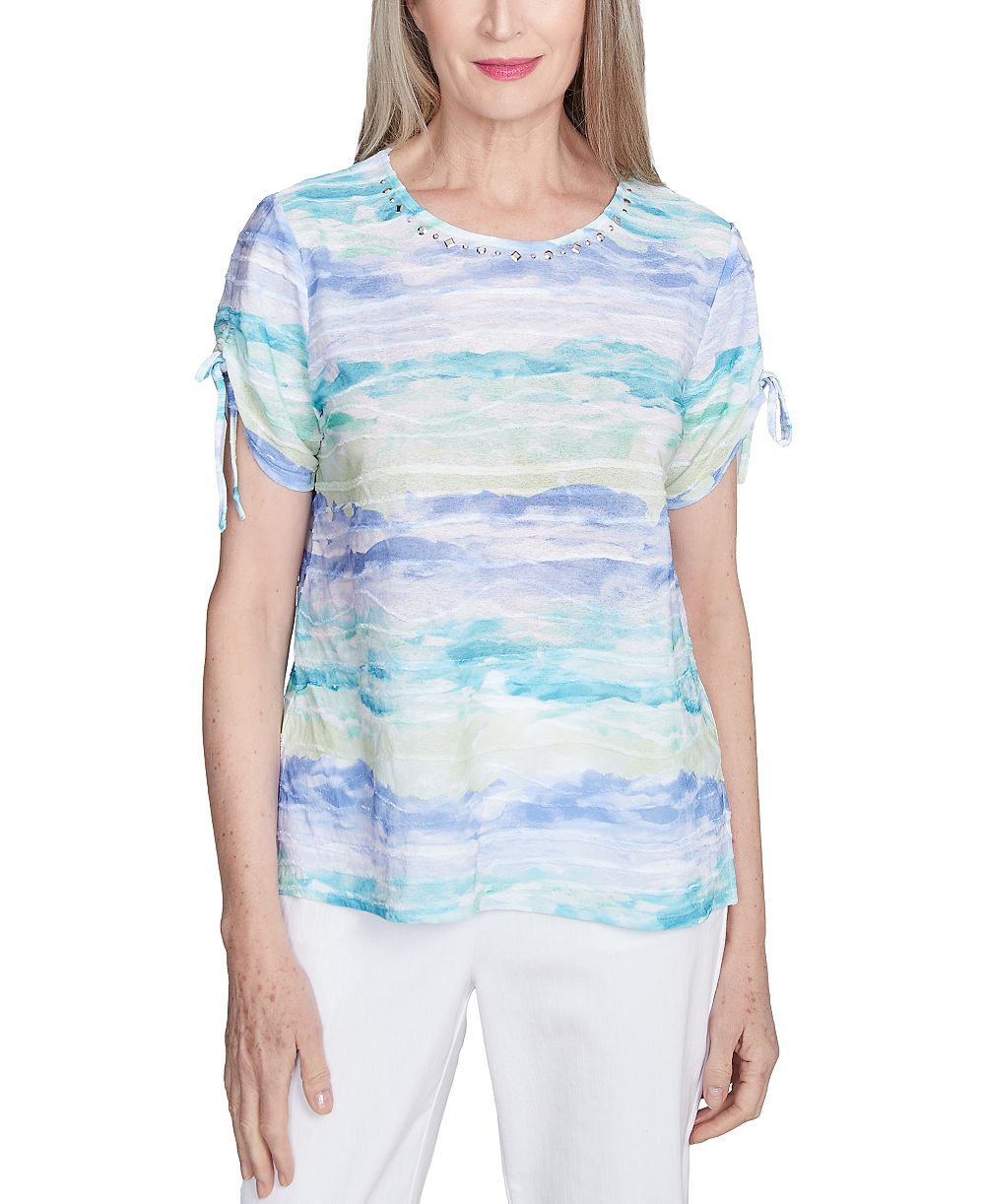 Женский топ Alfred Dunner Petite Watercolor Tied Short-Sleeve