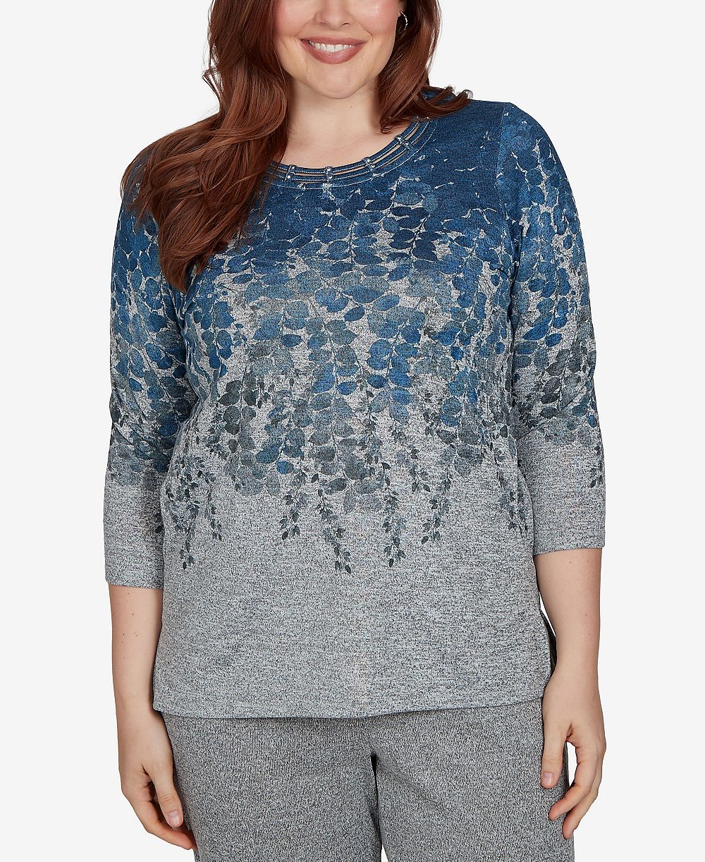 Alfred Dunner Petite Трикотажный топ с карманами Falling Leaves