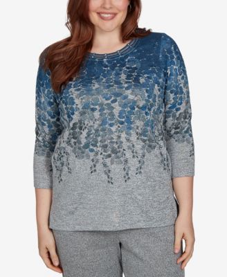 Alfred Dunner Petite Трикотажный топ с карманами Falling Leaves