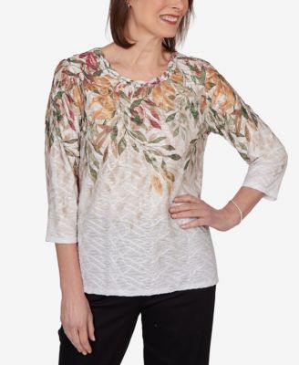 Alfred Dunner Petite Autumn Leaves Braided Neck Top