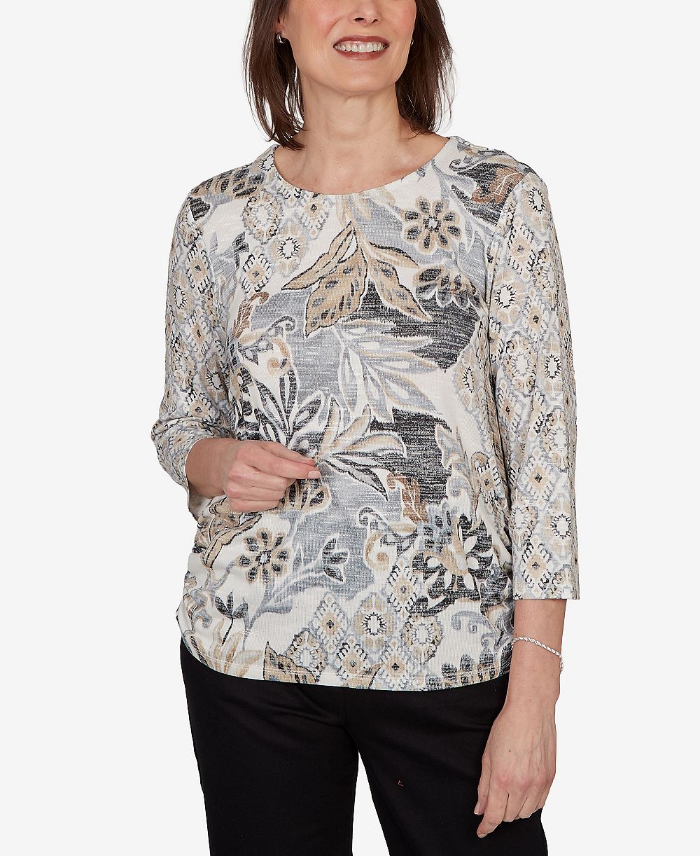 Alfred Dunner Женский трикотажный топ Petite Geo Leaf