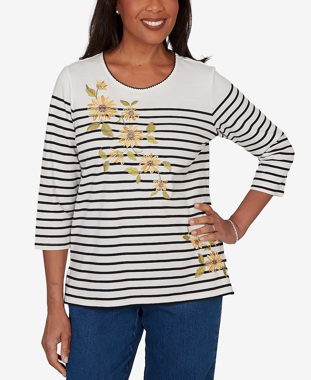 Alfred Dunner Petite топ в полоску Sunflower Stripe Knit