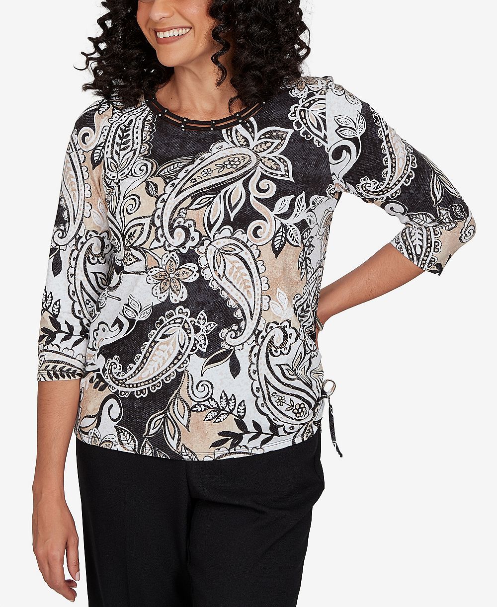 Alfred Dunner Petite Paisley Neutrals Knit Top