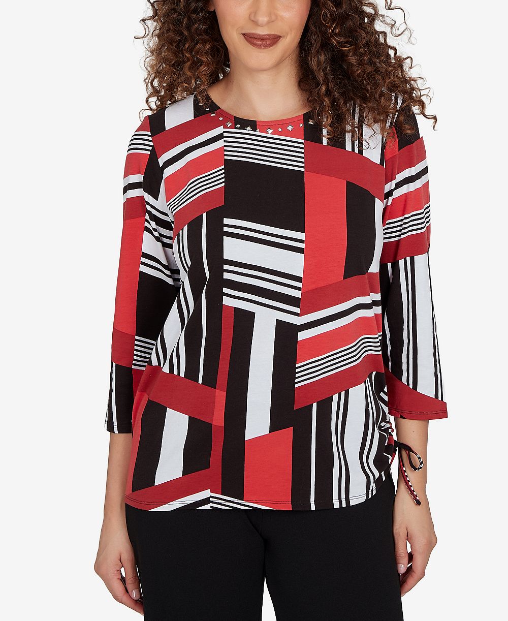Alfred Dunner Petite Slashed Glass Knit Top