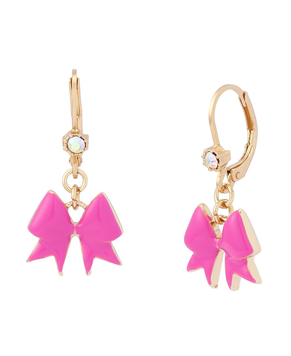 Betsey Johnson Fuchsia Cheer Bow Drop Earrings