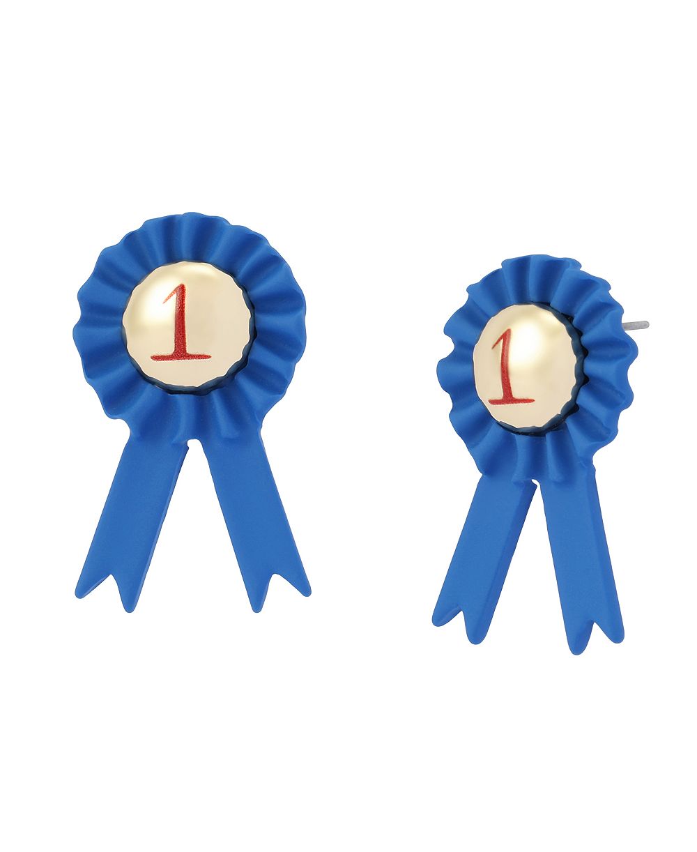 Betsey Johnson Blue Best In Class Blue Ribbon Stud Earrings