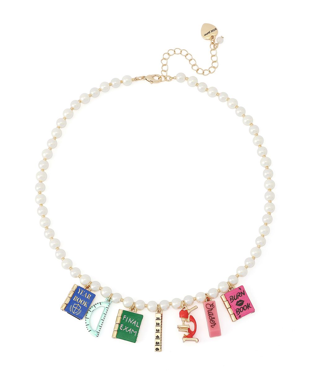Ожерелье Betsey Johnson Faux-Stone Best In Class School Supplies Charm Imitation Pearl Necklace