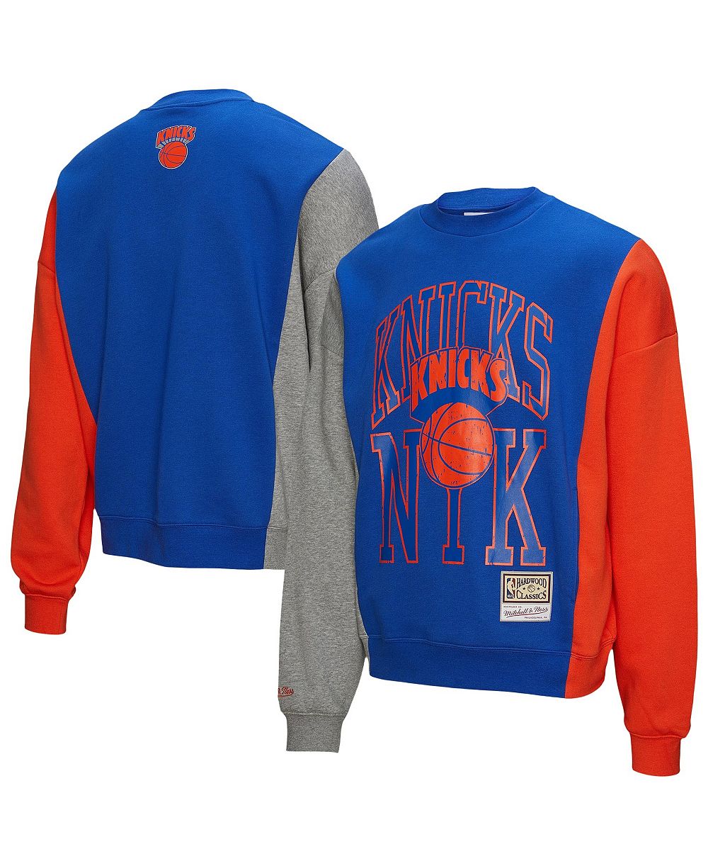 Mitchell & Ness Men's and Women's Blue New York Knicks Hardwood Classics Split 3 Pullover Sweatshirt