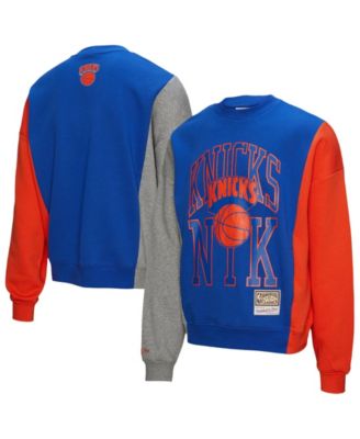 Mitchell & Ness Men's and Women's Blue New York Knicks Hardwood Classics Split 3 Pullover Sweatshirt