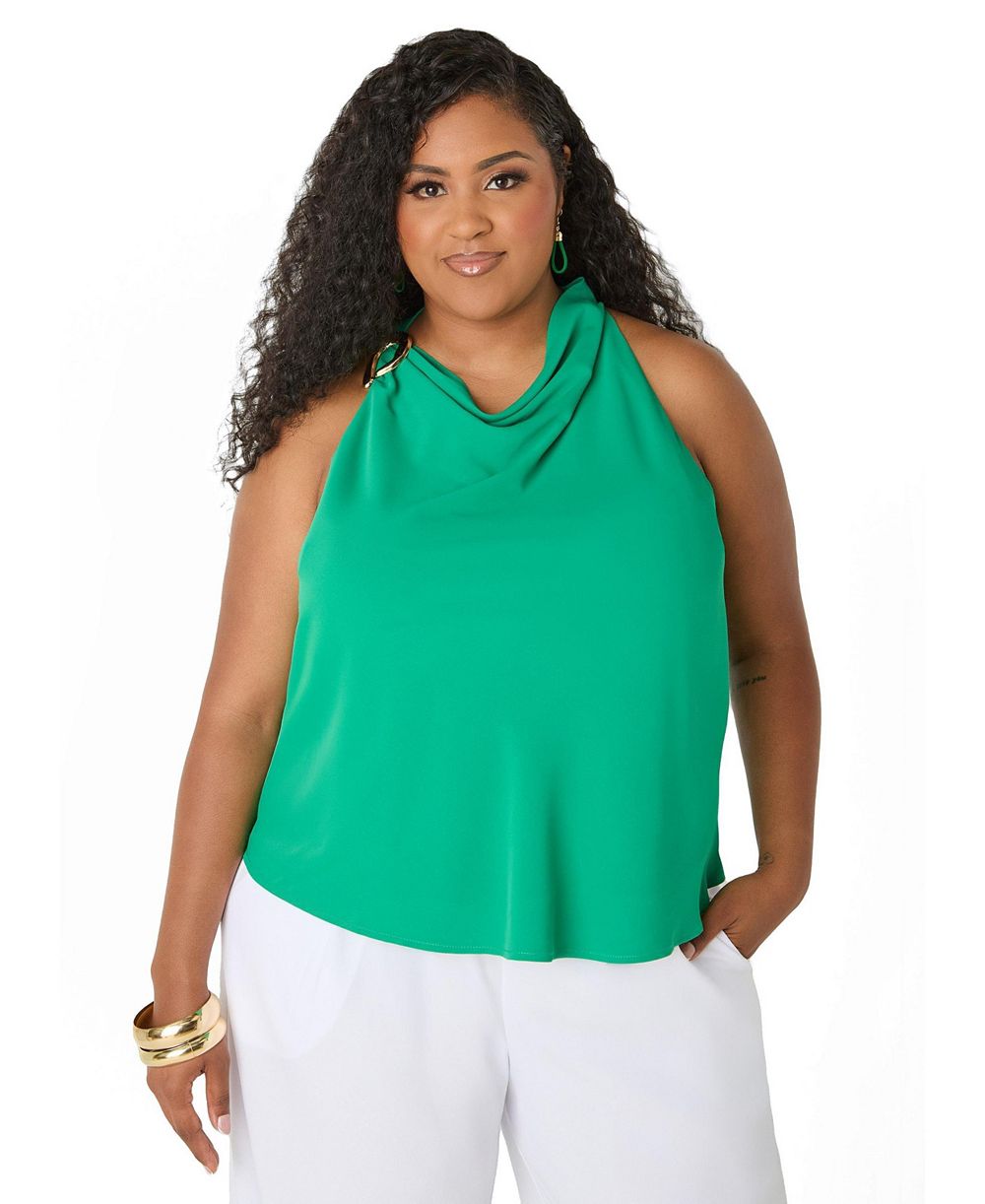 Ashley Stewart Plus Size Embellished Cowl Neck Top