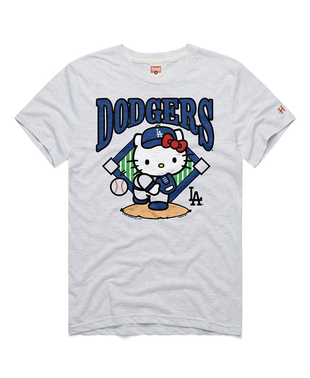 Homage Men's and Women's Ash Los Angeles Dodgers Hello Kitty Tri-Blend T-Shirt