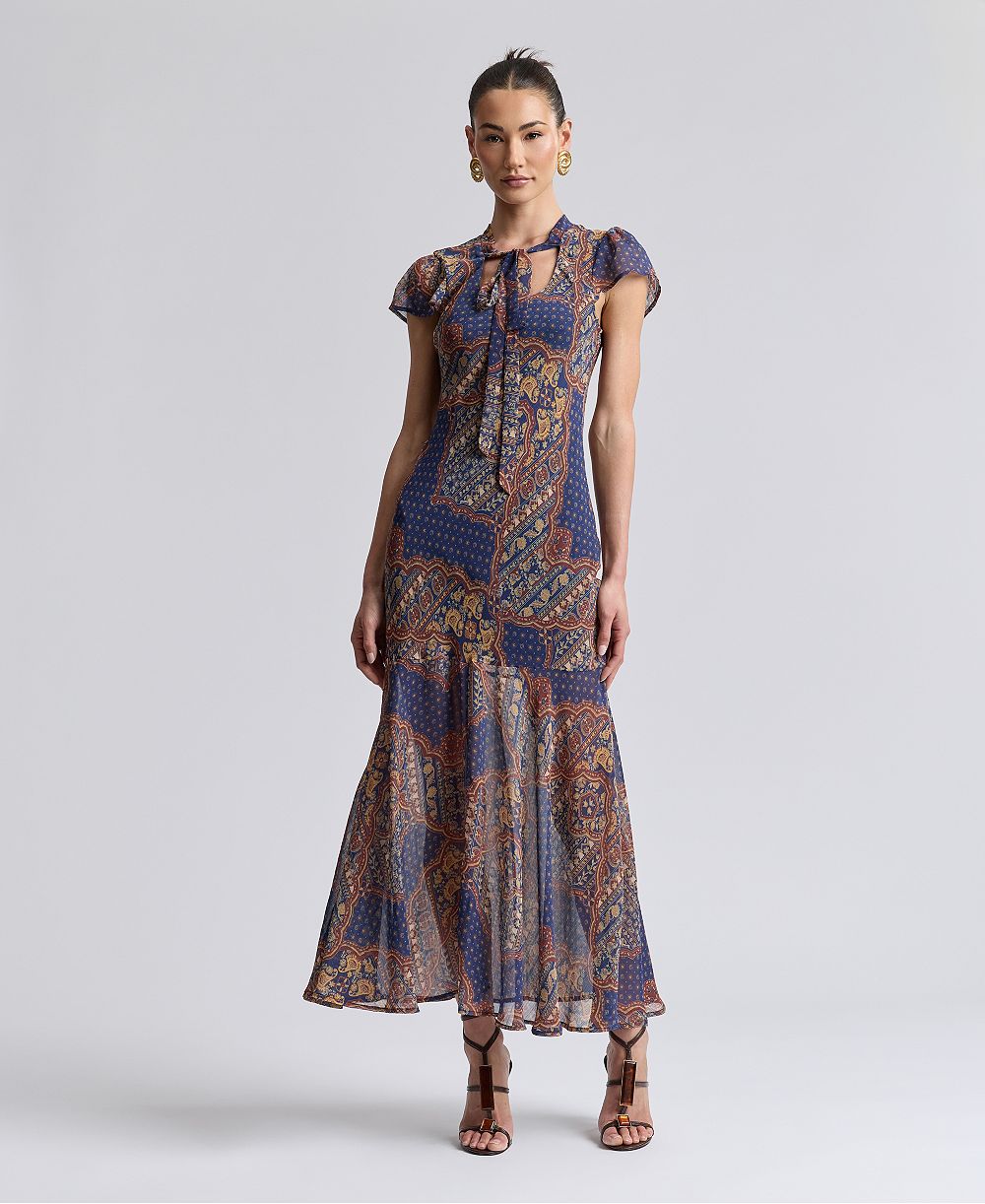 Женское платье Avec Les Filles Scoop Neck Tie Detail Godet Maxi Dress