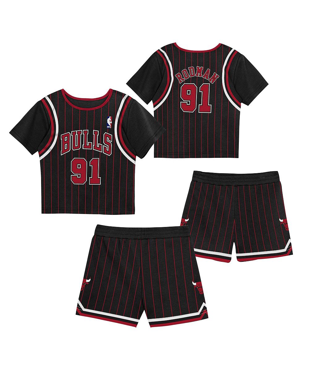 Футболка и шорты Mitchell & Ness Preschool 2-Pack Dennis Rodman Black Chicago Bulls Play by Place